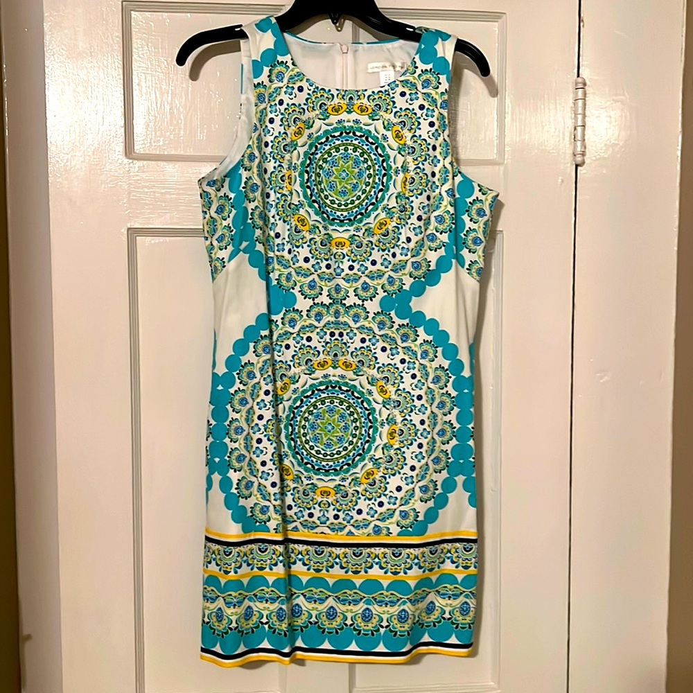 London Times Cecilia Flower Tile Shift Dress